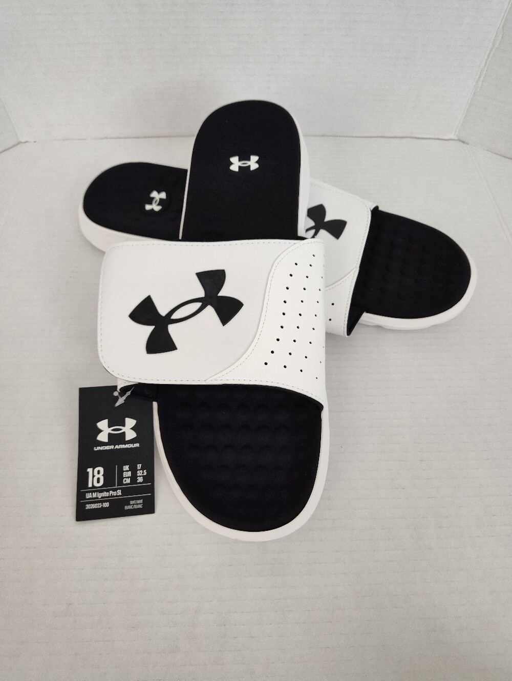 Under Armour Men's Ignite Pro Slide Sandals Size 18 White Black #3026023-100